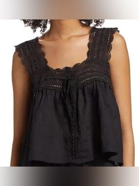 DôEn Vera Lace-Trimmed Sleeveless Top - Black